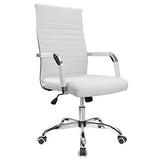 Furmax Ribbed Office Desk Chair Mid-Back PU Leather Executive Conference Task Chair Adjustable Swivel Chair with Arms (White) Furmax