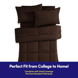 Dorm Room Essentials College Bedding Comforter Set 5 Piece Twin Size Bed in a Bag for College Students Boys and Girls, Twin, Chocolate Brown Sweet Home Collection