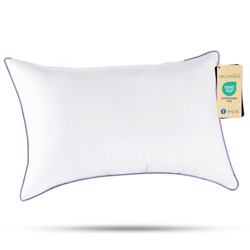 JOLLYVOGUE Pillows Queen Size Set of 1, Washable Supportive Single Bed Pillow with Super Soft Down Alternative Fill, Luxury Fluffy Hotel Quality for Side, Back, and Stomach Sleepers JOLLYVOGUE