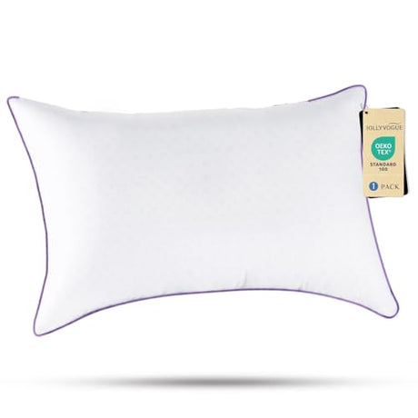 JOLLYVOGUE Pillows Queen Size Set of 1, Washable Supportive Single Bed Pillow with Super Soft Down Alternative Fill, Luxury Fluffy Hotel Quality for Side, Back, and Stomach Sleepers JOLLYVOGUE