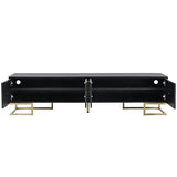 ON-TREND Modern TV Stand with Metal Legs and Gold Handles for TVs Up to 80'', Media Console Table with Cabinets and Adjustable Shelves, Luxury TV Cabinet with Geometric Lines for Living Room, Black Harper & Bright Designs