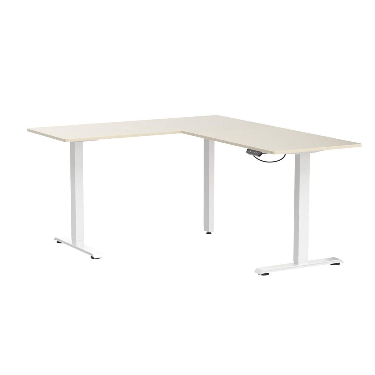 VIVO Electric Height Adjustable 63 x 55 inch Corner Stand Up Desk, Light Wood Table Top, White Frame, L-Shaped Standing Workstation, 3CT Series, DESK-E3CTC VIVO