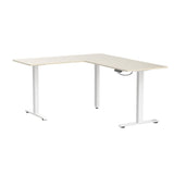 VIVO Electric Height Adjustable 63 x 55 inch Corner Stand Up Desk, Light Wood Table Top, White Frame, L-Shaped Standing Workstation, 3CT Series, DESK-E3CTC VIVO