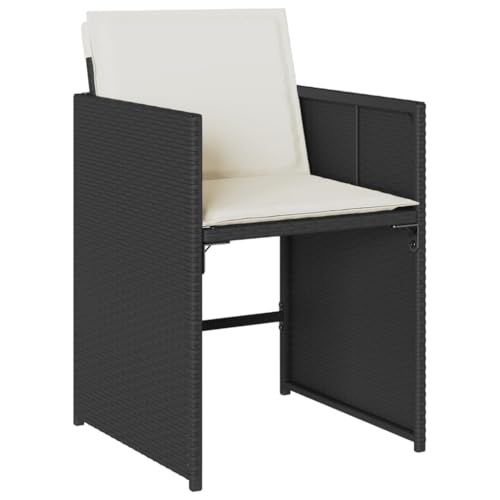 vidaXL Patio Dining Set with Cushions - 11 Piece Outdoor Furniture PE Rattan/Acacia Wood Table & Chairs, Black/Cream vidaXL