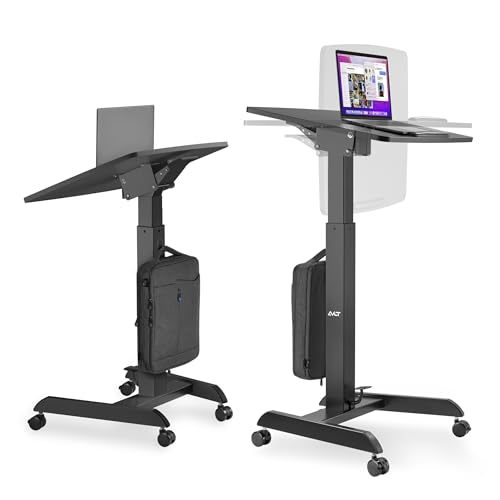AVLT 47" Height Adjustable Mobile Workstation with Tilting Desk (3 ft 11 inches) - Foot Pedal Pneumatic Standing Desk Cart - Mobile Laptop Cart - Mobile Black Cart with Brake Casters AVLT