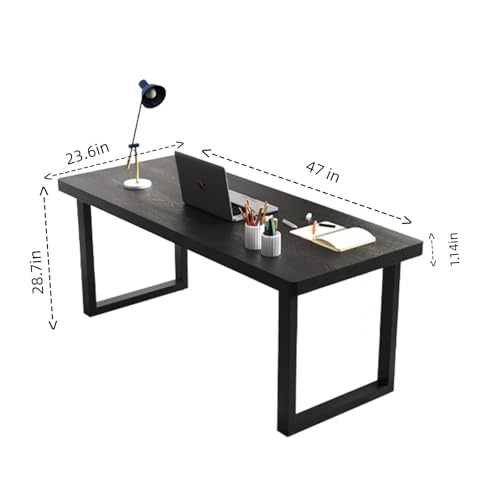 wangbochuan 47 Inch Black Solid Wood Computer Desk | Sturdy Metal Base | Modern Home Office Desk | Durable Study Writing Table for Workspace, Multiple wangbochuan