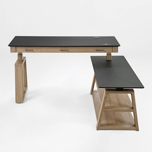 EUREKA ERGONOMIC L Shaped Standing Desk Ark EX, 60in Executive Adjustable Height Office Desk with Drawers,Computer Desk with Storage, Modern Executive Home Office,Oak Grey EUREKA ERGONOMIC