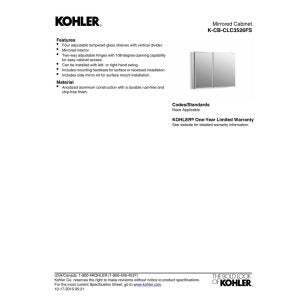 KOHLER CB-CLC3526FS Double Door Beveled Medicine Cabinet with Mirror Doors & Adjustable Shelves, Rectangular Beveled Edge Frame, 35" x 26" KOHLER