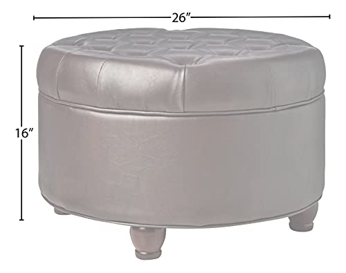 Homepop Home Decor | Button Tufted Faux Leather Round Storage Ottoman | Ottoman with Storage for Living Room & Bedroom (Distressed Brown) HomePop
