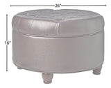 Homepop Home Decor | Button Tufted Faux Leather Round Storage Ottoman | Ottoman with Storage for Living Room & Bedroom (Distressed Brown) HomePop