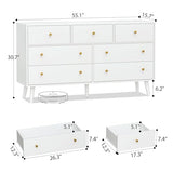 SINROM 55” White Dresser, 7 Drawer Dresser for Bedroom with Wide Drawers and Gold Knobs, Wood Dressers & Chests of Drawers SINROM