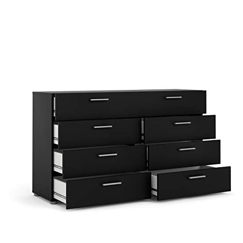Tvilum, 8 Drawer Double Dresser, Bedroom, Modern Silver Drawer Handles, Contemporary, Black Tvilum