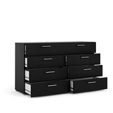Tvilum, 8 Drawer Double Dresser, Bedroom, Modern Silver Drawer Handles, Contemporary, Black Tvilum