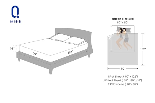 MISSQ Queen Size Bed Sheets Set - Cooling, Extra Soft, Wrinkle & Fade Resistant, Hypoallergenic - 4 Piece Hotel Luxury Microfiber Sheets with 16 Inch Deep Pocket, Queen, Gray MISSQ