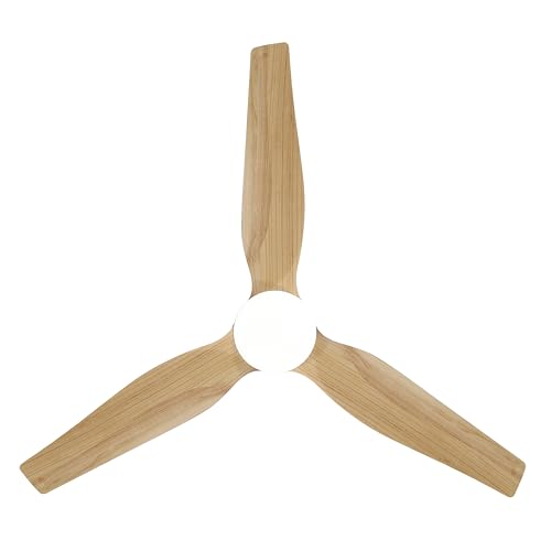 LEDLUX 52" Ceiling Fan with Light and Remote, Low Profile Flush Mount Fan, Solid Wood Blades, Rattan Retro Style, Noiseless Reversible DC Motor, for Bedroom/Living Room/Porch (White/Wood Color) LEDLUX