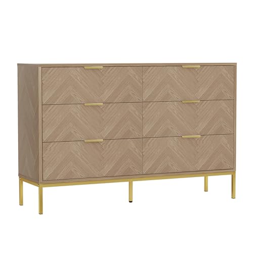 Anmytek 6 Drawer Double Dresser, Modern Wood Chest of Drawers 6 Drawer Storage Dresser for Nursery, Living Room (Natural Oak) H0098