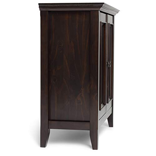 SIMPLIHOME Amherst SOLID WOOD 32 inch Wide Transitional Low Storage Cabinet in Hickory Brown for the Living Room, Entryway and Family Room