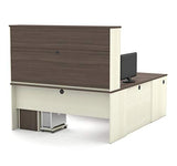 Bestar Prestige + 72W U-Shaped Executive Desk with 2 Pedestals and Hutch in White Chocolate & Antigua Bestar