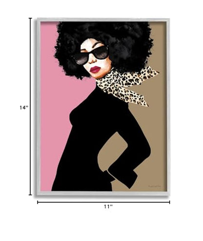 Stupell Industries Female Glam Fashion Vintage Pop Patterned Scarf Portrait Grey Framed Wall Art, 11 x 14, Black - WoodArtSupply