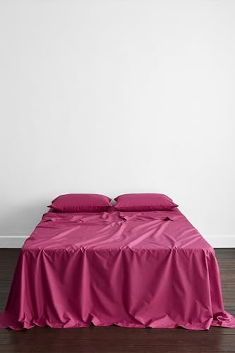 Bed Threads - Cotton Flat Sheet - Organic Cotton Percale - 200TC - Luxury Organic Bedding - Breathable & Ultra-Crisp - Single Flat Top Sheet Only - Machine Washable - Full Queen - Berry Bed Threads