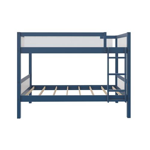 DHP Adrian Navy Blue Solid Wood Twin-Over-Twin Bunk Bed with Dry Erase Board and Underbed Storage - WoodArtSupply