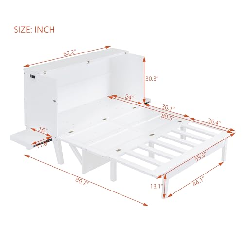 Harper & Bright Designs Queen Size Murphy Bed with Desk, USB Port, and Removable Shelves on Each Side, Queen Platform Bed Wood Frame, for Guest Room Home Office - White Harper & Bright Designs