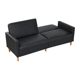 Lexicon 79"W Convertible Futon Sofa Bed, Loveseat, Faux Leather Upholstered Couch Sleeper, Adjustable Backrests, Padded Pocket Coil, Solid Wood Legs for Living Room, Bedroom, Apartment, Office, Black Lexicon