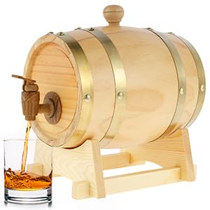 Mimoyalaso Wooden Wine Barrel - 1.5L Whiskey Barrel with Tap Pine Wood Beer Barrel Mini Whiskey Barrels for Home Alcohol Distiller Wine Storage Barrel for Wine Beer Brandy Whiskey Tequila Mimoyalaso