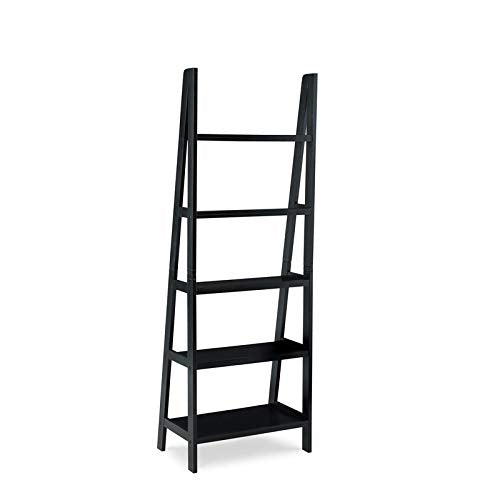 Linon Archdale Black 72" Open Back Ladder Bookshelf with 5 Adjustable Shelves - WoodArtSupply