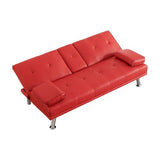 Zentrava Red 67" Convertible 2 in 1 Futon Sofa Bed with 2 Cup Holders,Modern PU Leather Folding Loveseat Sleeper Couches w/Adjustable Backrest for Living Room Apartment Office Easy Assemble (Red) Zentrava