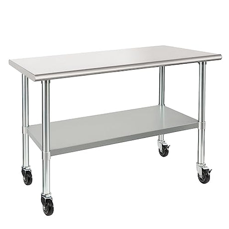 HARDURA Stainless Steel Table with Wheels 24 x 48 Inches Casters NSF Heavy Duty Commercial Work & Prep Table with Undershelf and Galvanized Legs for Restaurant Kitchen Bar and Hotel Garage HARDURA Restaurant Equipment