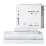Mayil Manor 100% Natural Cotton Sheets Queen Size Bed Set | 500 TC Single-Ply Sateen Weave | Soft, Breathable, Hypoallergenic Solid 4-Piece Bedding with Deep Pocket Fitted, Flat, Pillowcase | White Mayil Manor