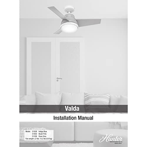 Hunter Valda Indoor Ceiling Fan with LED Light and Remote Control, 36", Blush Pink Hunter