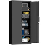 GREATMEET Metal Garage Storage Cabinets, 72" H Locking Garage Cabinets with 2 Doors and 4 Shelves, Utility Cabinet for Office, Garage, Home, Gym, School, Black GREATMEET