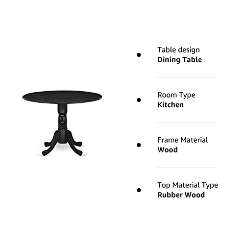 East West Furniture DLT-ABK-TP Dublin Dining Table - a Round Wooden Table Top with Dropleaf & Pedestal Base, 42x42 Inch, Wirebrushed Black - WoodArtSupply