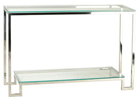 Cortesi Home Reef Contemporary 2 Shelf Glass Console Table, Silver Cortesi Home