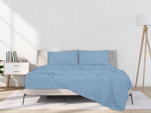 ROYALE LINENS 4 Piece Full Sheets Set - Soft Brushed 1800 Microfiber Bedding - 1 Fitted and 1 Flat Sheet, 2 Pillow Cases - Wrinkle Free & Fade Resistant - Hotel Luxury Bed Sheets (Lake Blue, Full) ROYALE LINENS