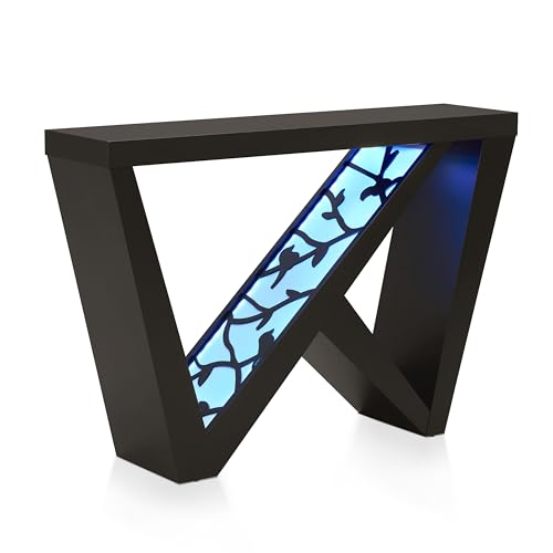 HOMES: Inside + Out Naomi Modern Decorative Accent LED Console Table with W-Shaped Legs and Remote, Wood Entryway Furniture for Living Room, Hallway, Entrance, Small Spaces, Black HOMES: INSIDE + OUT