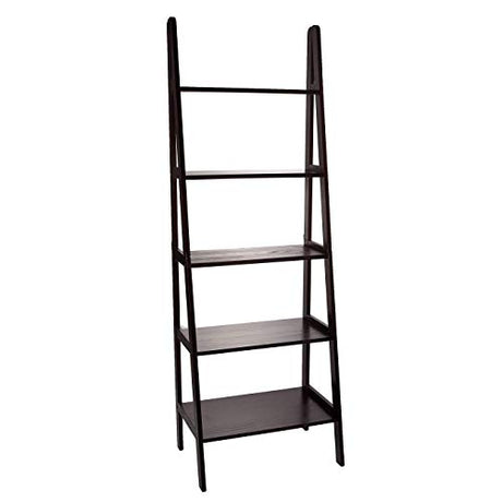 Espresso 5-Shelf Ladder Bookcase - 72-Inch Stylish Storage Solution Casual Home