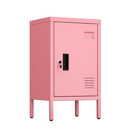 Aobabo 24.4" H Metal Locker Storage Cabinet with 1 Doors, Locker Nightstand with Adjustable Leveling Foot and Adjustable Shelves,Small Lockers for Home, Office, Assembly Required, Pink Aobabo
