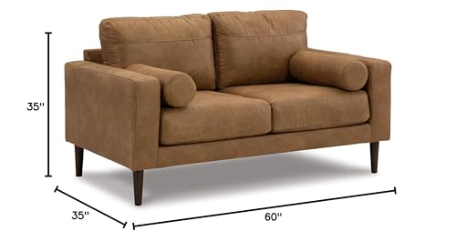Signature Design by Ashley Telora Modern Faux Leather Loveseat with 2 Bolster Pillows, Dark Brown Signature Design by Ashley