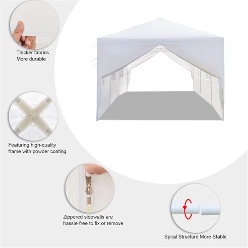 10' x 20' Party Tent,Wedding Tent with 6 Removable Sidewalls, Patio Canopy Tent, Outdoor Patio Gazebo with Spiral Tubes for Party,Wedding,BBQ, Waterproof (White, 10' x 20'-6 Removable Sidewalls) CIPACHO