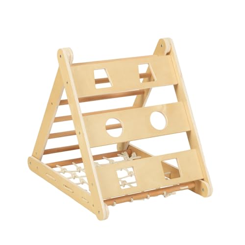 OOOK 3 in 1 Climbing Toy for Toddlers, 3-Side Kids Climbing Triangle Ladder, Climbing Net & Board, Wooden Montessori Climbing Toys for Toddlers Daycare, Gym & Playground, Gift for Boys Girls