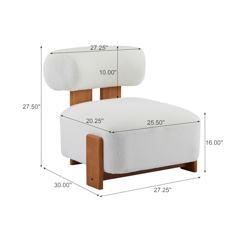 Merax 27.25" Modern Boucle Accent Chair with Solid Wood Frame and Rolled Backrest, Soft & Durable Boucle Upholstery Lounge Chair for Living Room, Bedroom, or Office, Natural+Beige Merax