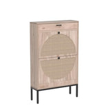 Brafab Shoe Storage Cabinet with 2 Flip Drawers&1 Small Drawer, Slim Entryway Shoe Organizer with Half Round Woven Rattan Doors for Sneakers… Brafab