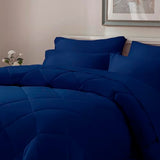 ELNIDO QUEEN® Queen Comforter Set Navy - 7 Pieces Bed in a Bag Queen Size, Bed Set All Seasons, Ultra Soft Dark Blue Bedding Sets with Comforter, Flat Sheet, Fitted Sheet, Pillowcases and Pillow Shams ELNIDO QUEEN