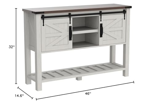 OKD Entryway Table with Sliding Barn Doors, 46" Farmhouse Console Table with Storage Shelf, Rustic Sofa Table Behind Couch for Hallway, Entry Way, Living Room, Foyer, Antique White OKD