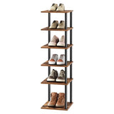 HOOBRO Vertical Shoe Rack, 6-Tier Narrow Shoe Shelf, Shoe Storage Organizer for Small Space, 11" L x 11" W x 39.5" H, Closet, Entryway, Hallway, Bedroom, Rustic Brown and Black BF21XJ01 HOOBRO