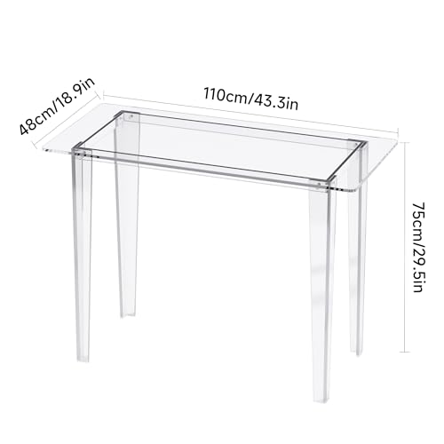 Acryve Acrylic Desk - Clear Acrylic Table, Modern Home Office Study Table, Extended Surface Multi-Purpose Console, Sturdy Lightweight Workstation for Small Spaces (Transparent-L) Acryve
