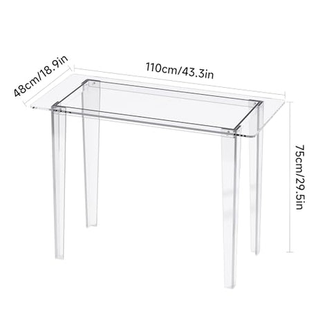 Acryve Acrylic Desk - Clear Acrylic Table, Modern Home Office Study Table, Extended Surface Multi-Purpose Console, Sturdy Lightweight Workstation for Small Spaces (Transparent-L) Acryve